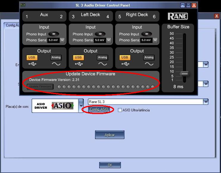 , entre em Config Asio para abrir o painel de controle do SL3 para os ...